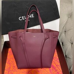 Celine small Cabas Phantom tote soft grained calfskin in burgundy acai